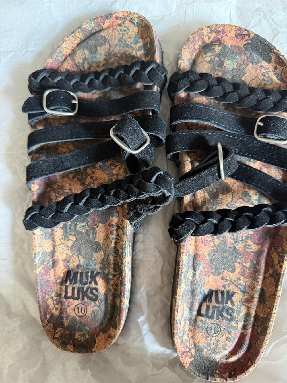 Muk Luks Black Braided Multi-strap Sandals